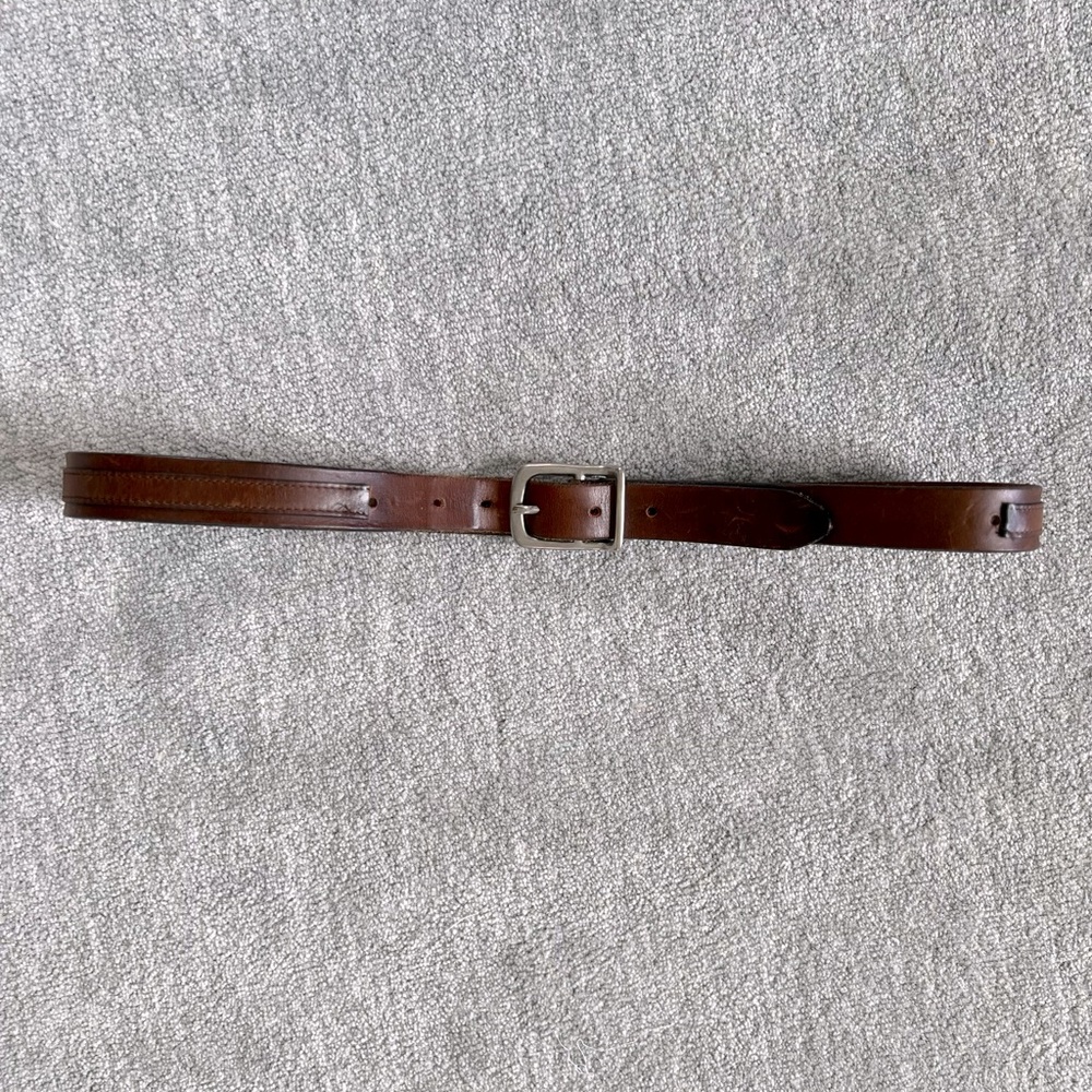 Vintage Dark Brown Leather Belt with Silvertone Accents